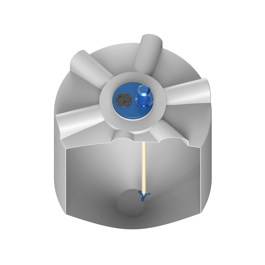 Емкость K 2000 литров с пропеллерной мешалкой без обрешетки вид сверху в разрез