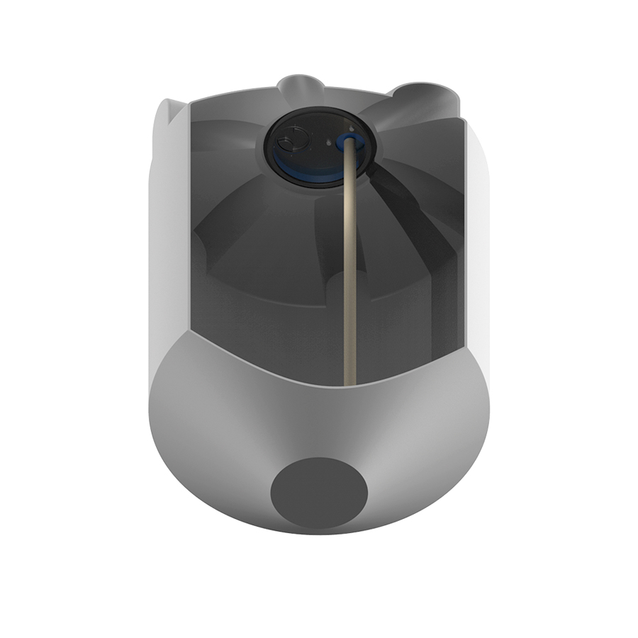 Емкость K 1000 литров с пропеллерной мешалкой без обрешетки вид снизу в разрез