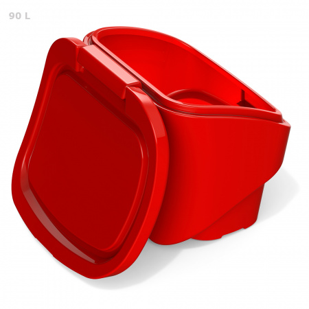 Красный ящик для соли, реагентов 90 литров - открытый сзади Красный ящик для соли, реагентов 90 литров - открытый сзади