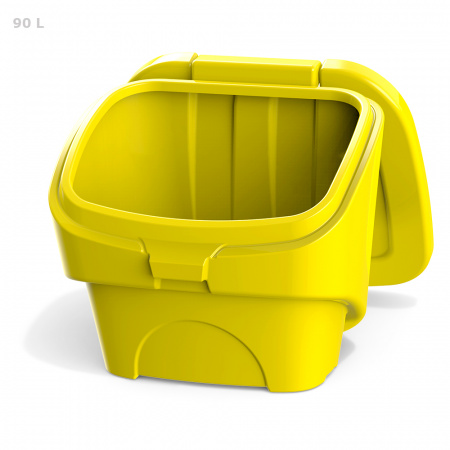 Желтый ящик для соли, реагентов 90 литров - открытый спереди Желтый ящик для соли, реагентов 90 литров - открытый спереди
